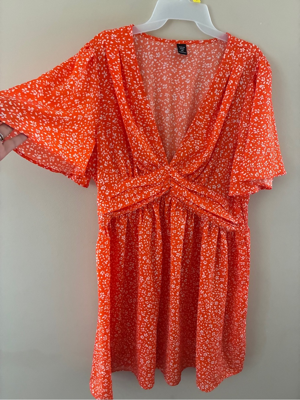 SHEIN Orange Floral Knot-Front Mini Dress